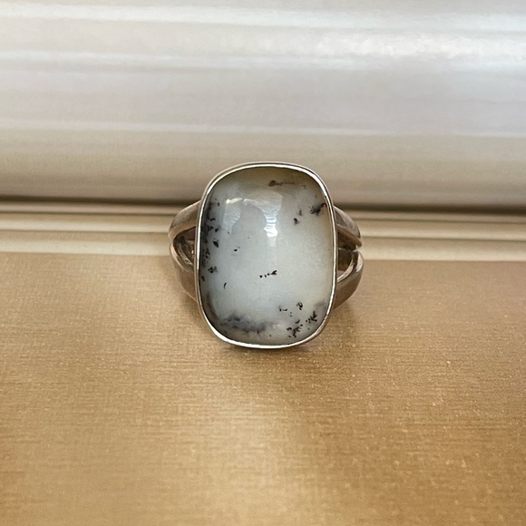 925 Sterling Silver natural Dendritic OpalRing! US:6 “BOHO”